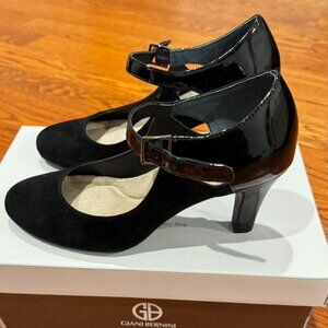 Black Leather Strap Heels - Size 6.5